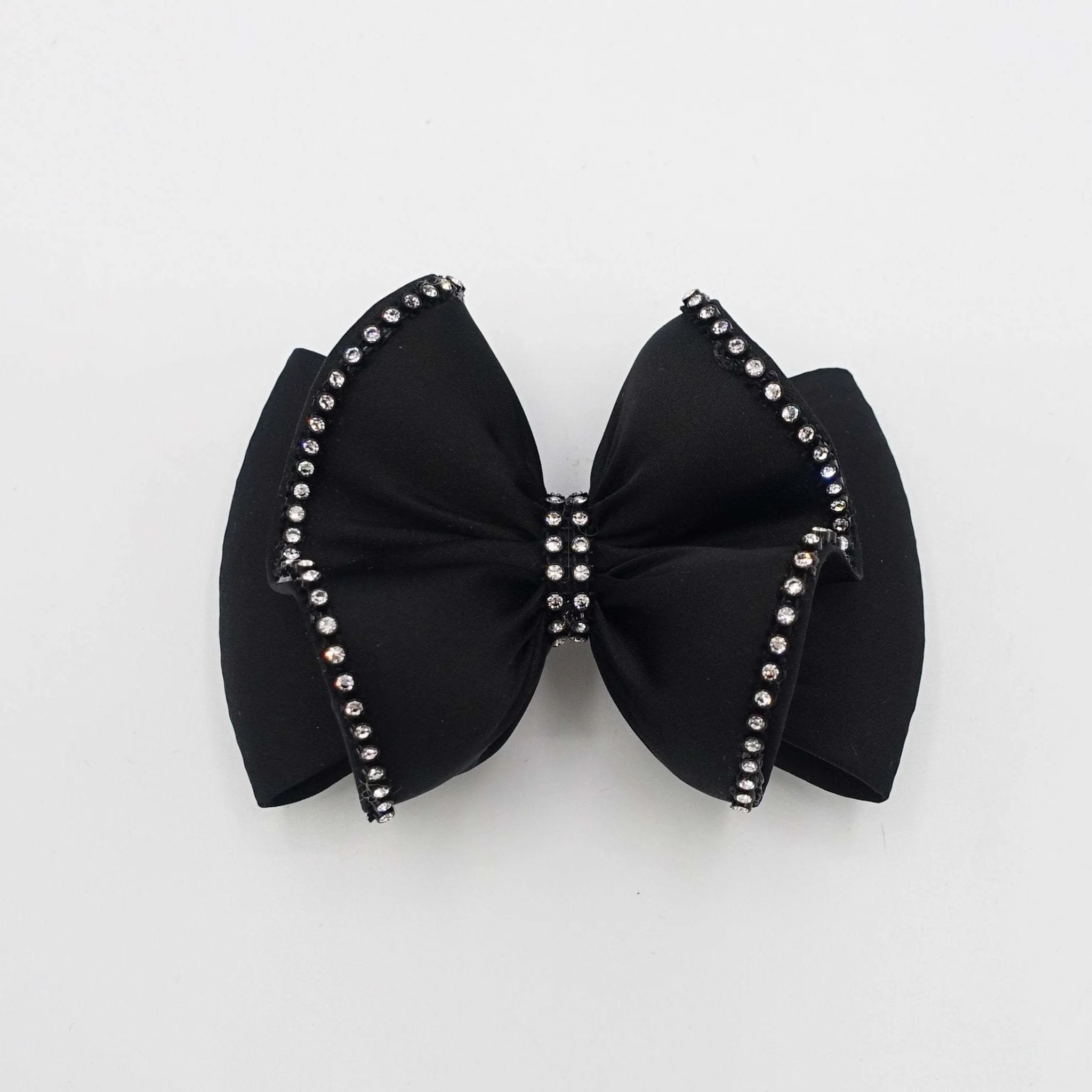 luxury rhinestone embellished black satin hair bow french barrette women hair accessories