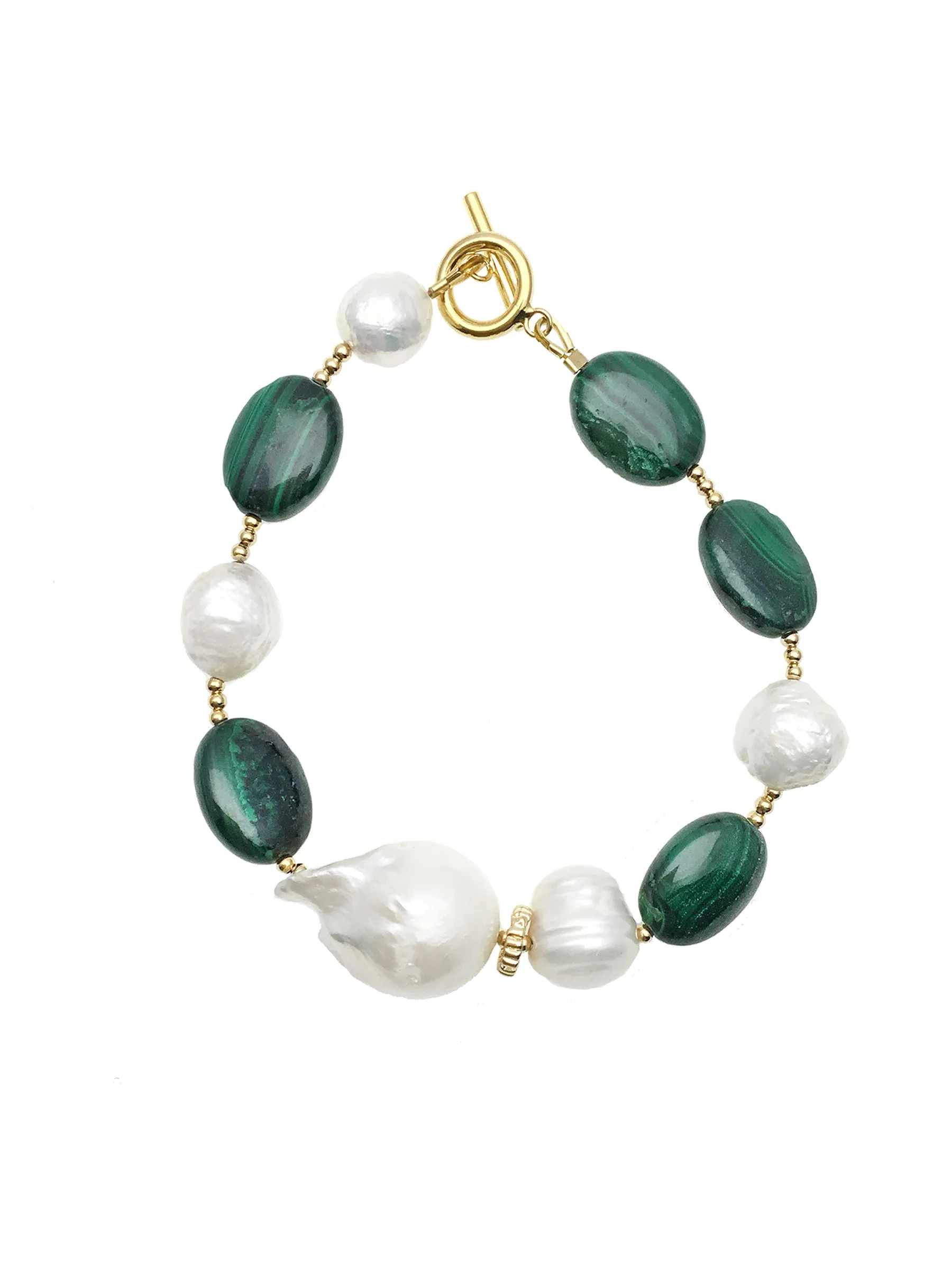 Malachite & Baroque Pearls With Edison Pearls Bracelet CB014