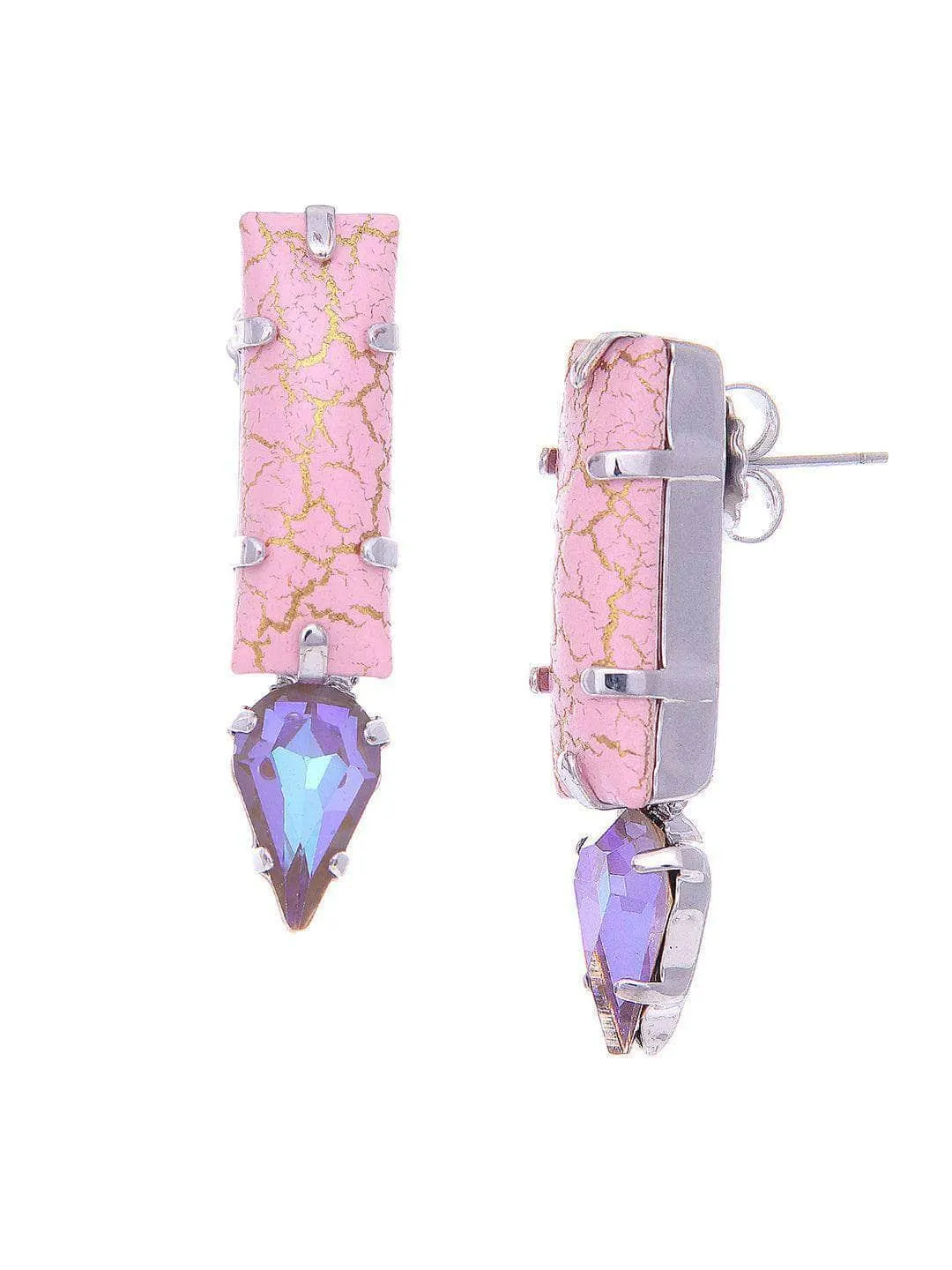 Marble Crystal Drop Earrings Pink