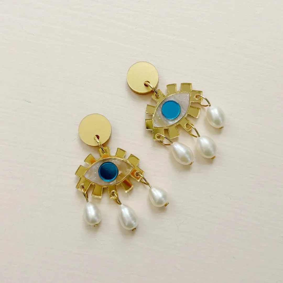 Martha Jean Eye and Peal Earrings in Gold