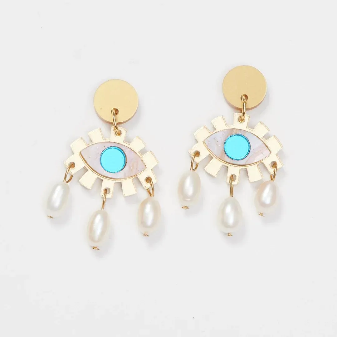 Martha Jean Eye and Peal Earrings in Gold