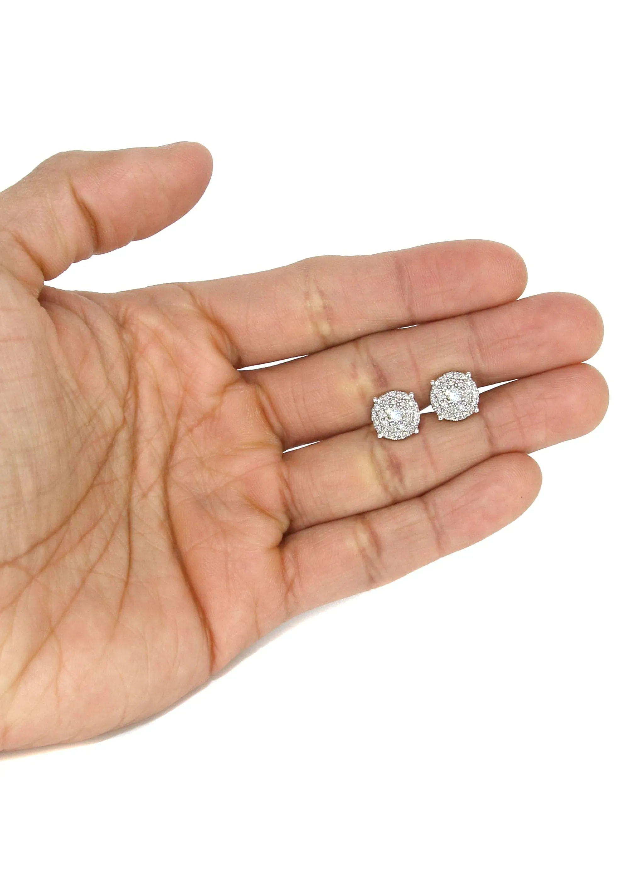 Mens Stud Diamond Earrings | 1.38 Carats 14K White Gold