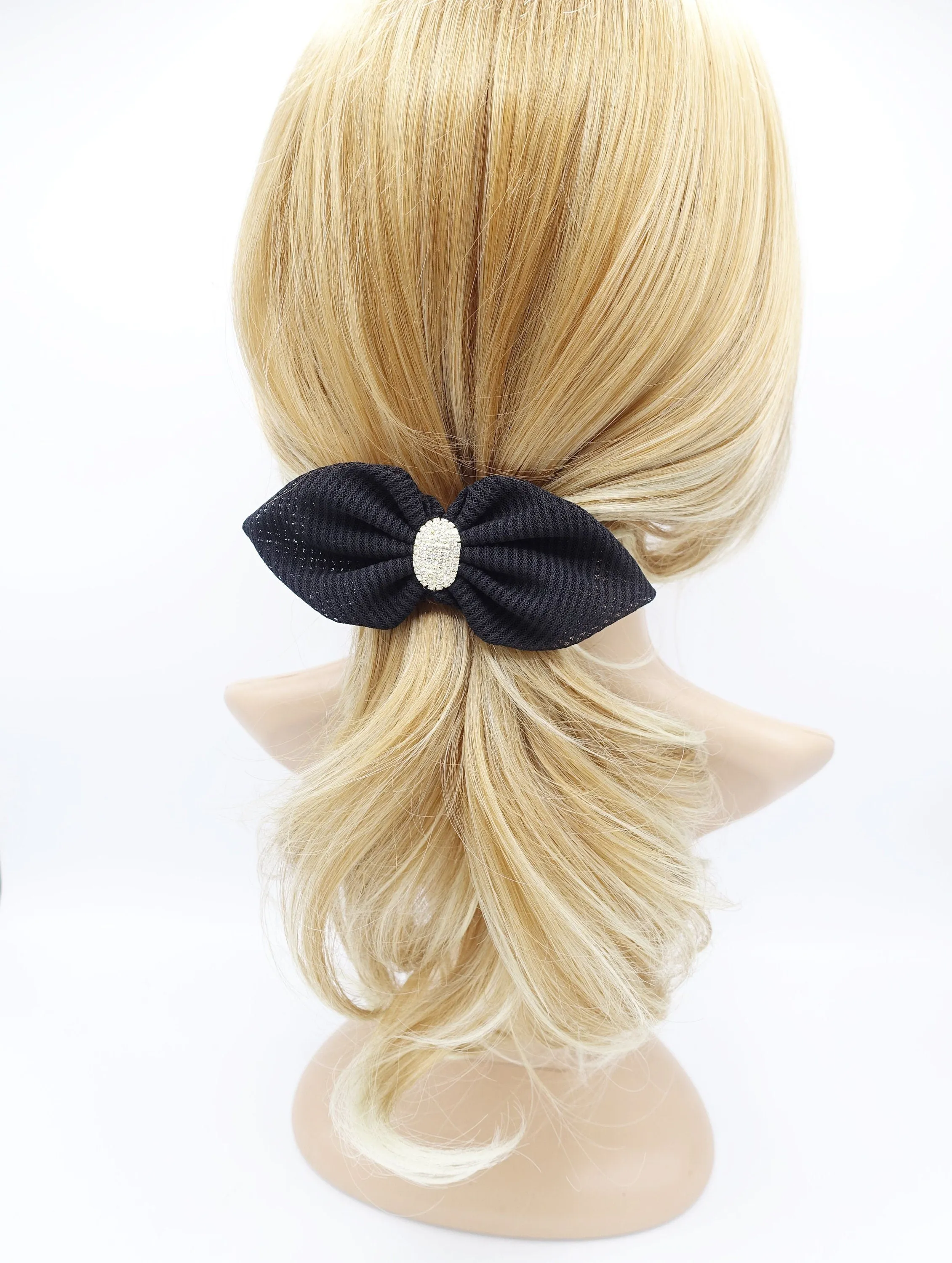 mesh pointed hair bow rhinestone embellished women hair barrette