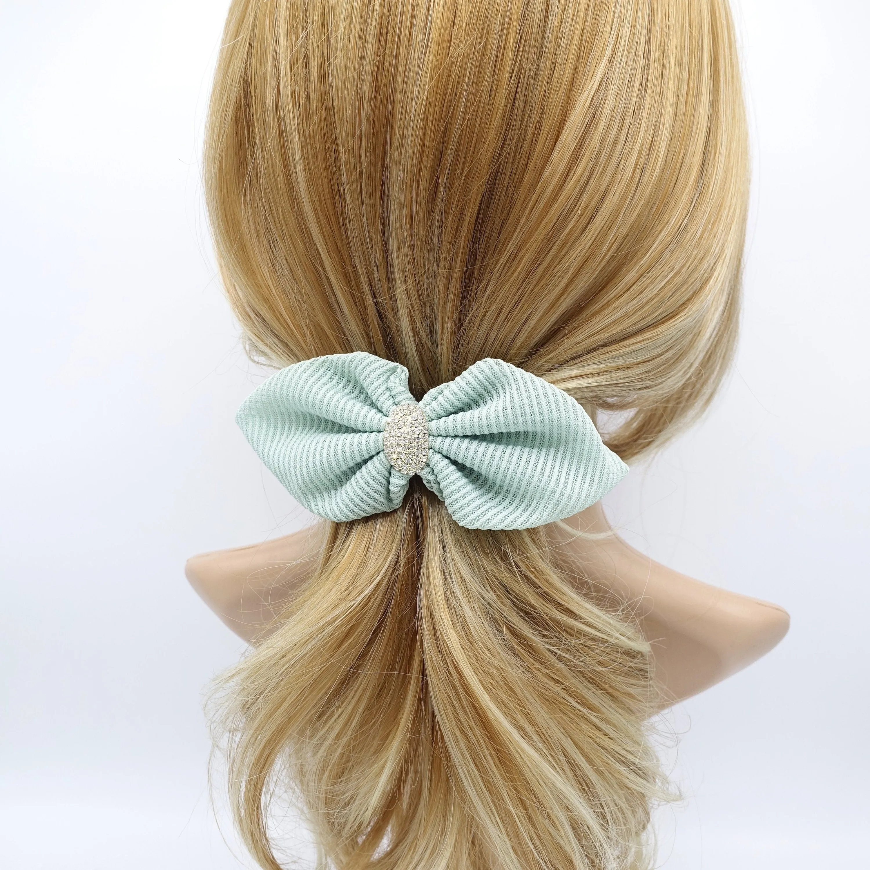 mesh pointed hair bow rhinestone embellished women hair barrette