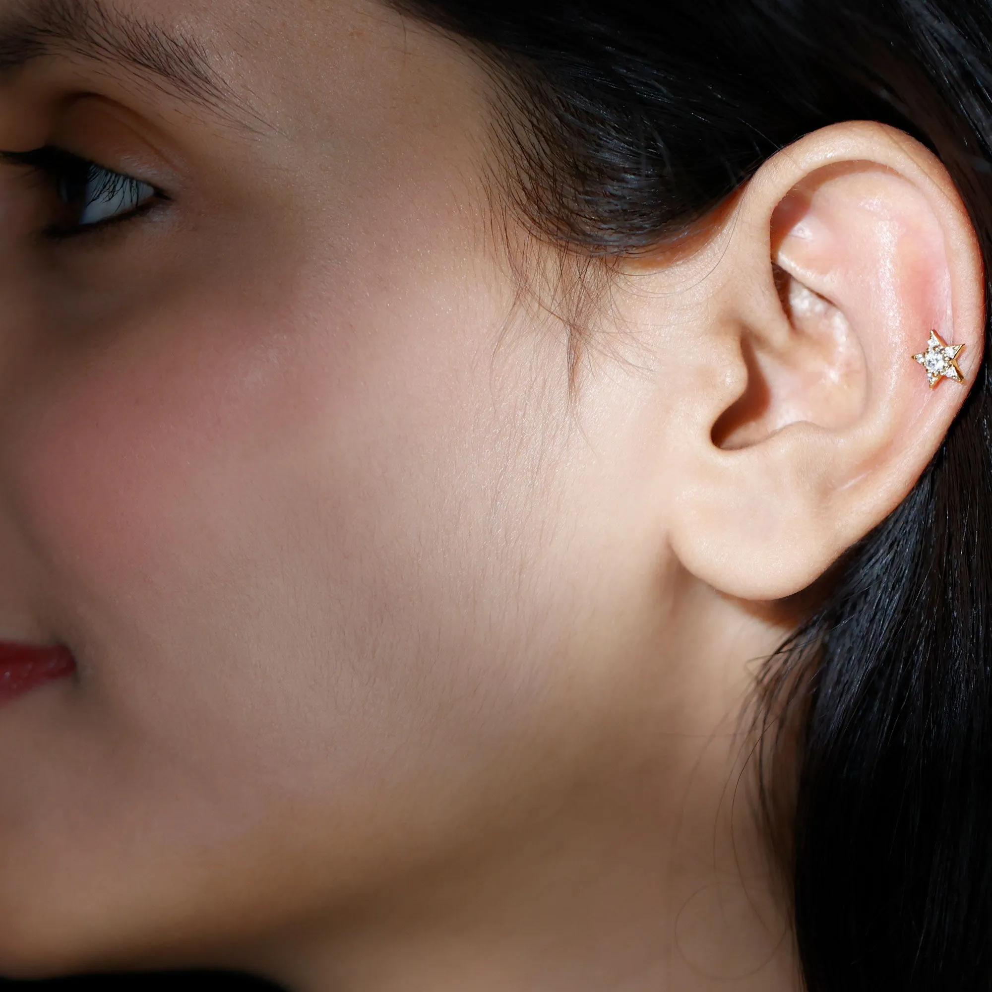 Minimal Diamond Star Celestial Earring for Helix Piercing