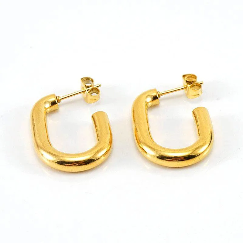 Modern Gold U-Shaped Hoop Earrings – Bold and Stylish for Everyday Wear