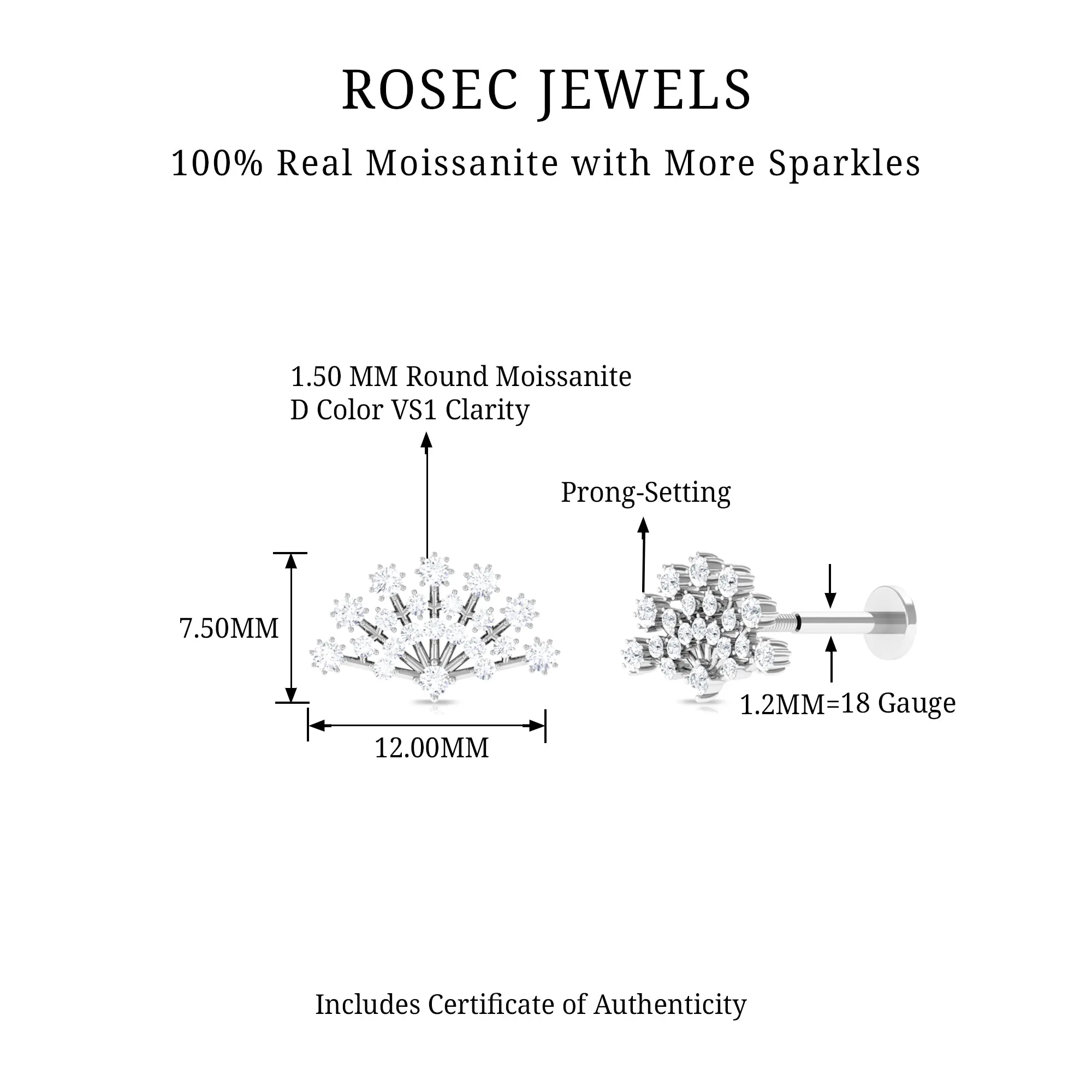 Moissanite Chinese Fan Shaped Cartilage Earring