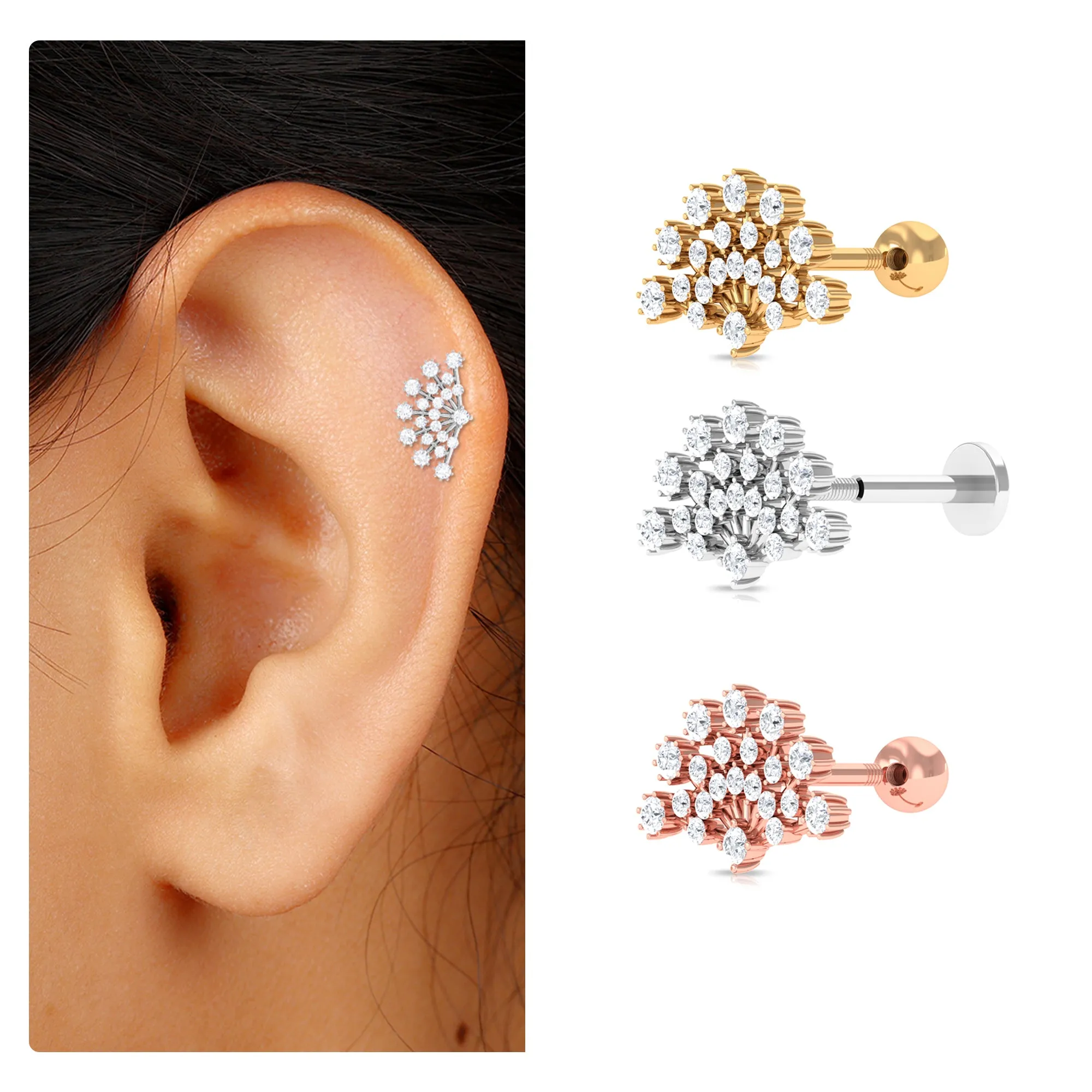 Moissanite Chinese Fan Shaped Cartilage Earring