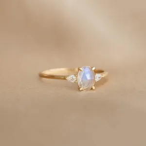 Moonstone and Diamond Ring 14k Gold - Maia