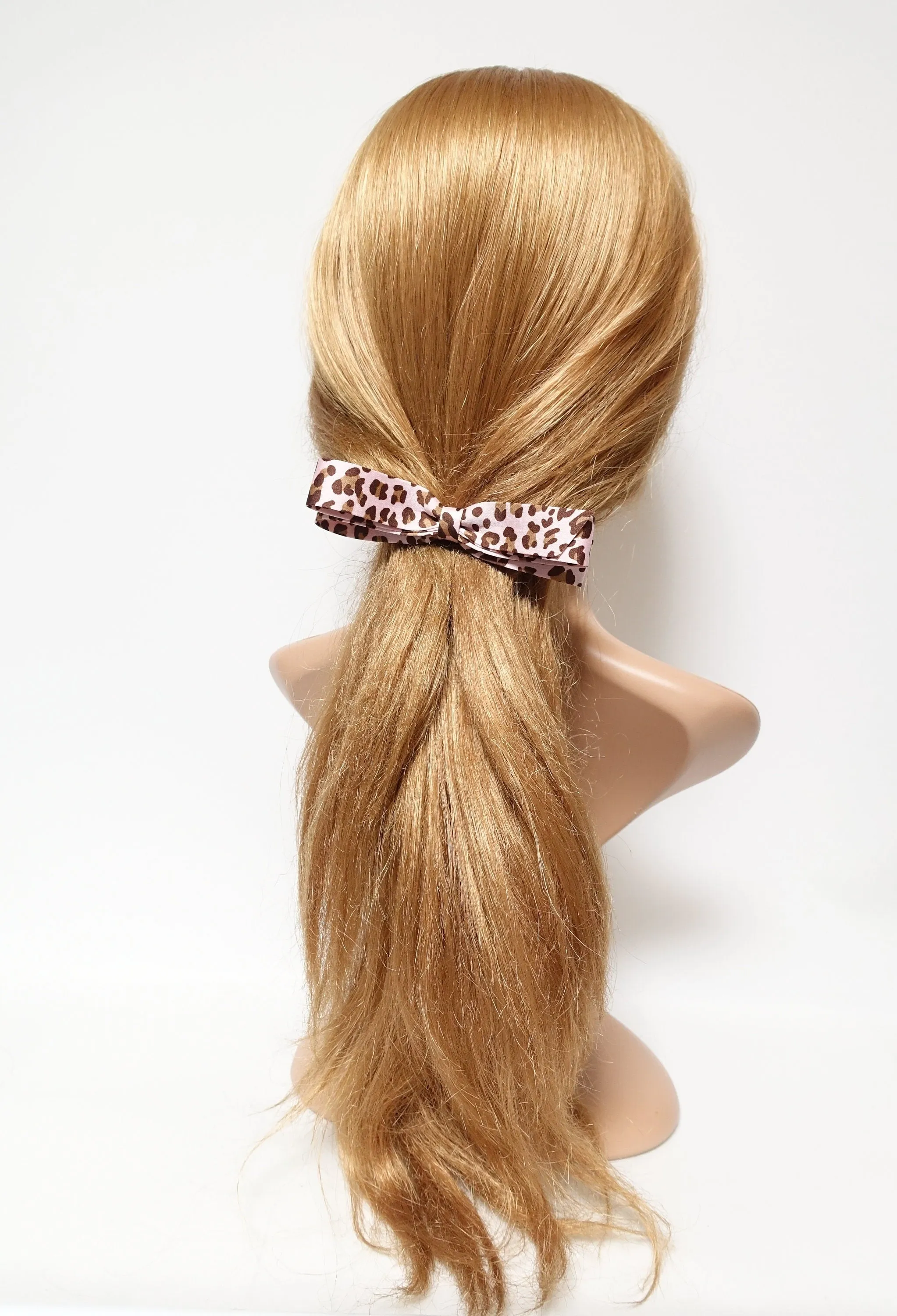 narrow satin hair bow leopard print bow french barrette women hair accessory