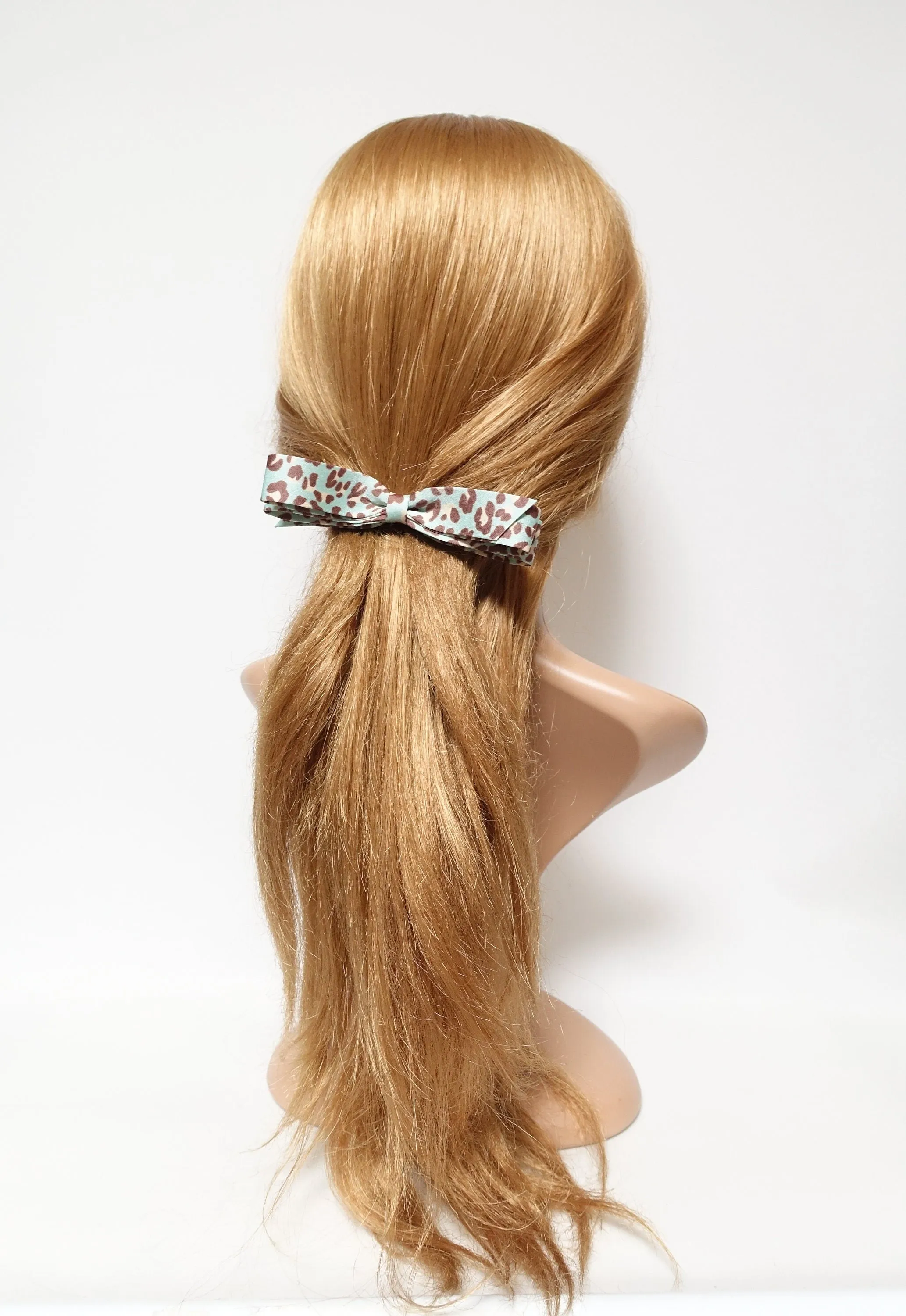 narrow satin hair bow leopard print bow french barrette women hair accessory