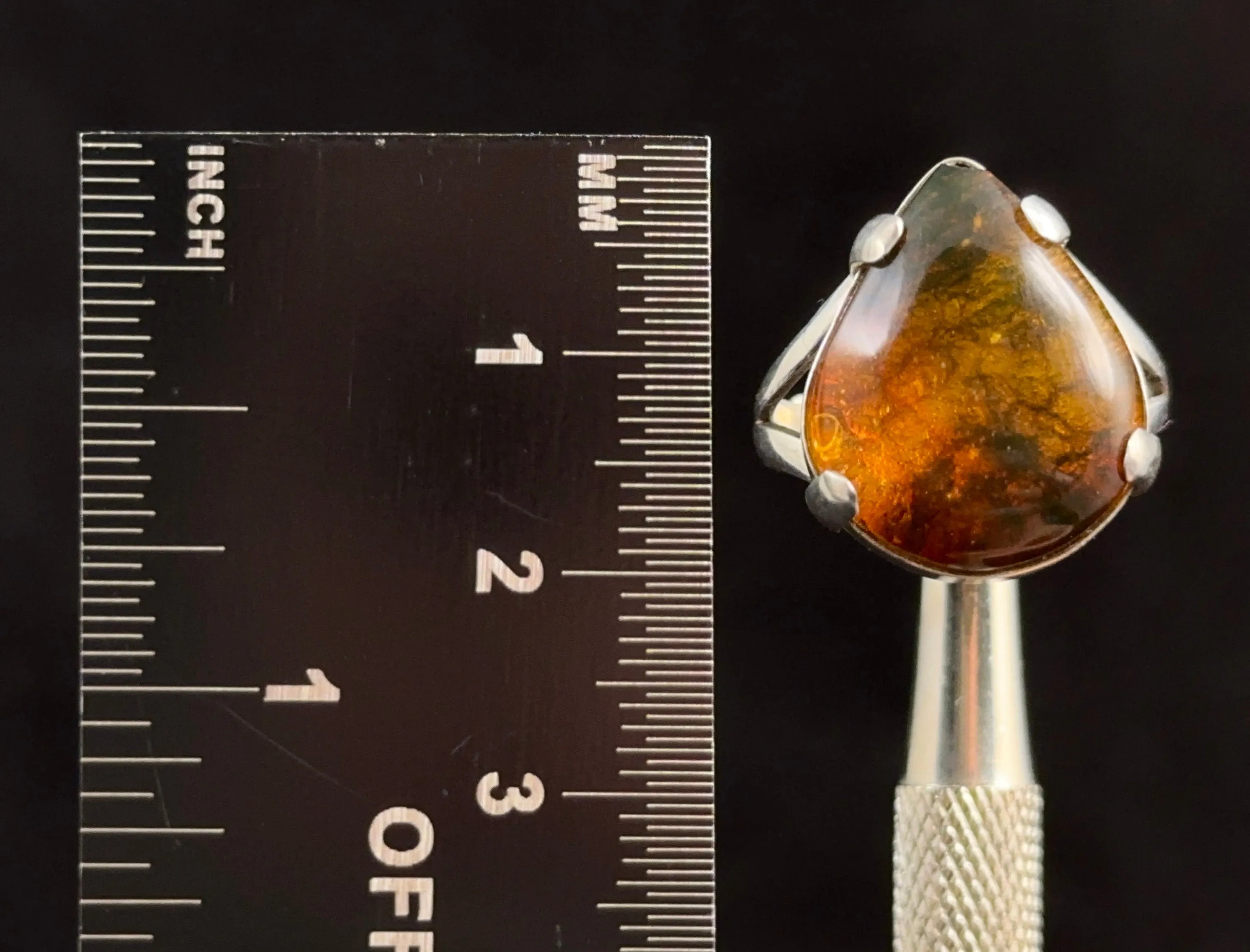 Natural AMBER Ring *Insect*- Adjustable - Genuine Sterling Silver Ring with a Polished AMBER Center Stone, 53763