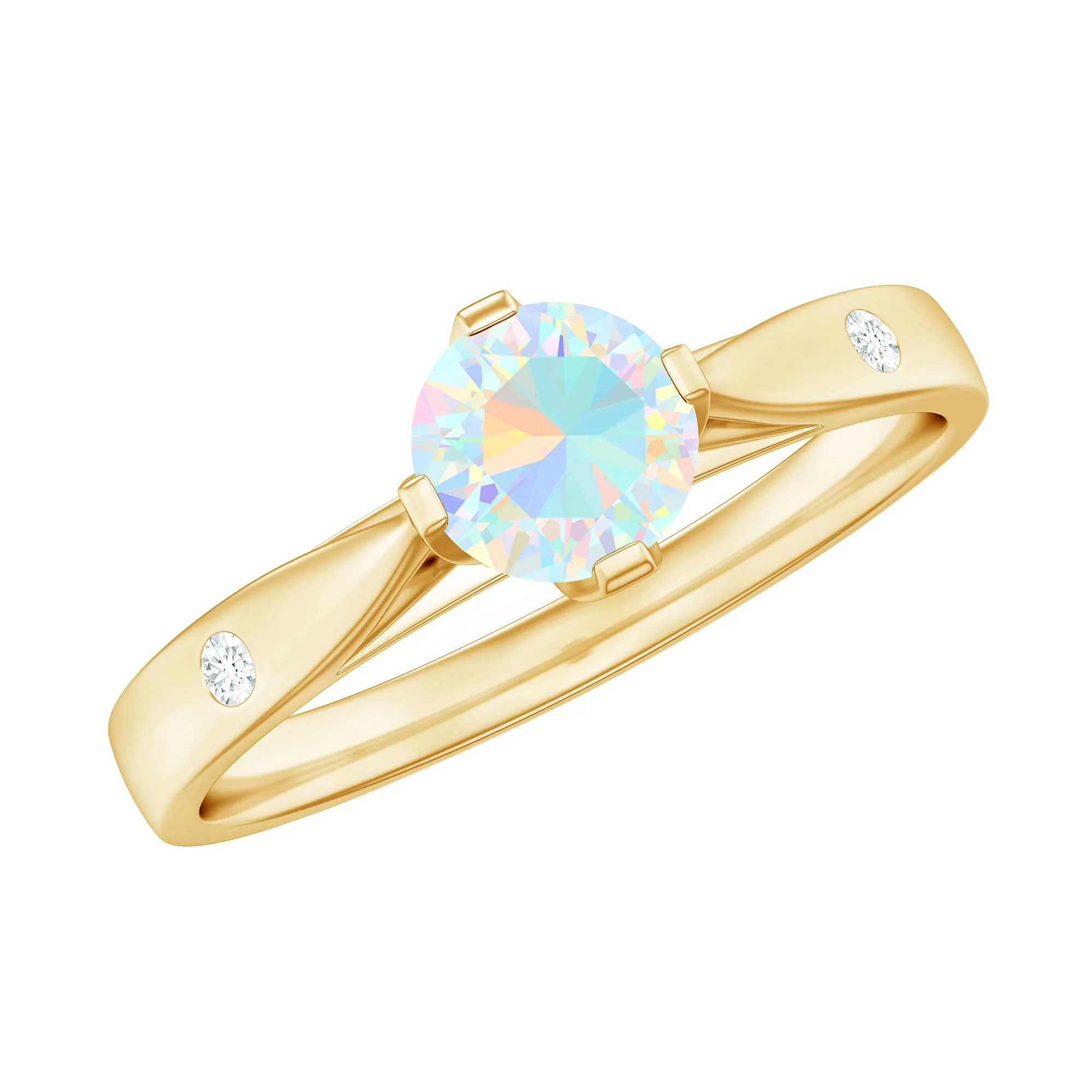 Natural Ethiopian Opal Solitaire Ring with Diamond