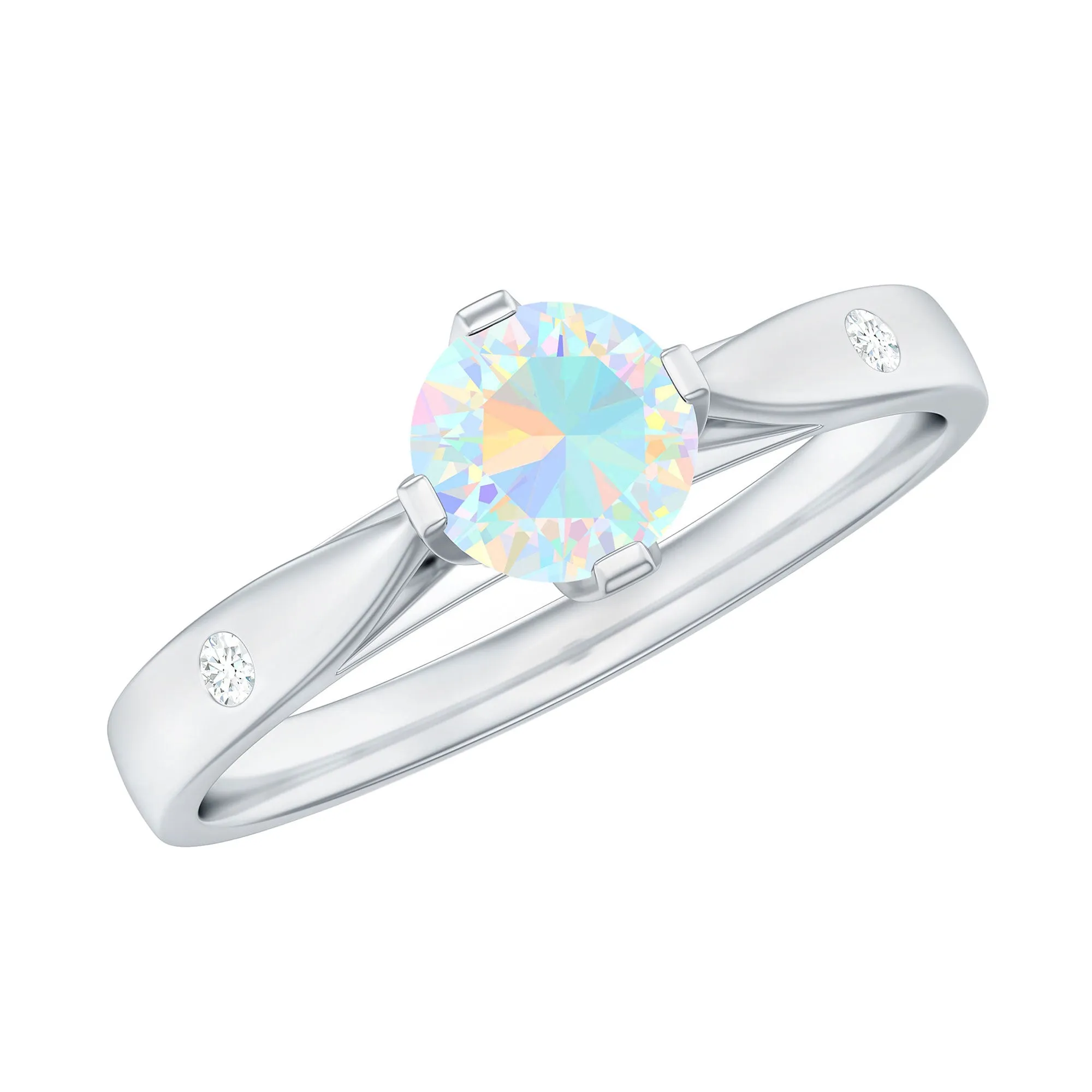 Natural Ethiopian Opal Solitaire Ring with Diamond