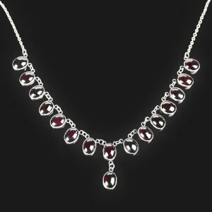 Natural Garnet Cabochon Fringe Necklace in Silver