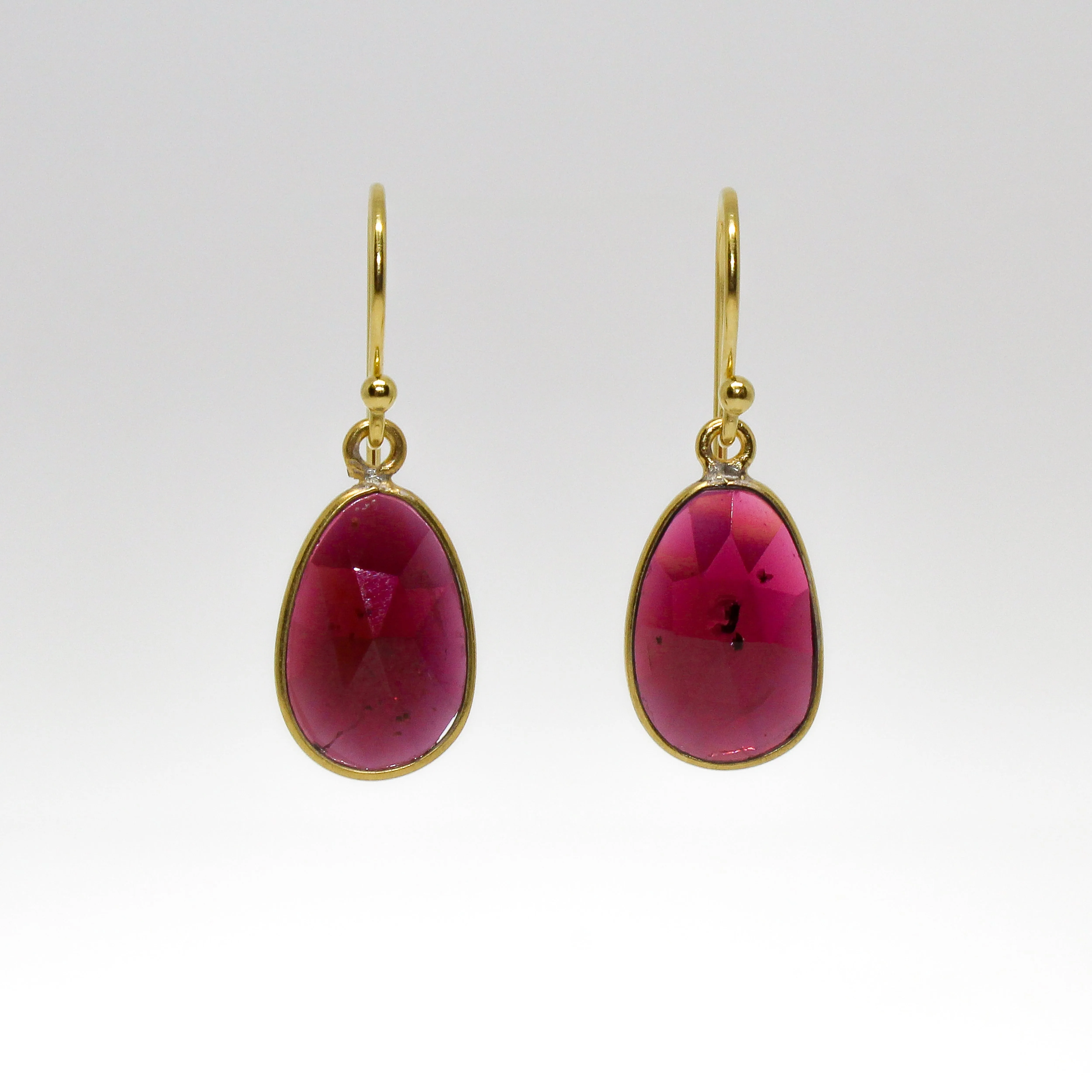 NEW! Bezel Set Rhodalite Garnet Earrings in 18Kt Gold Vermeil with  by Sarah Richardson