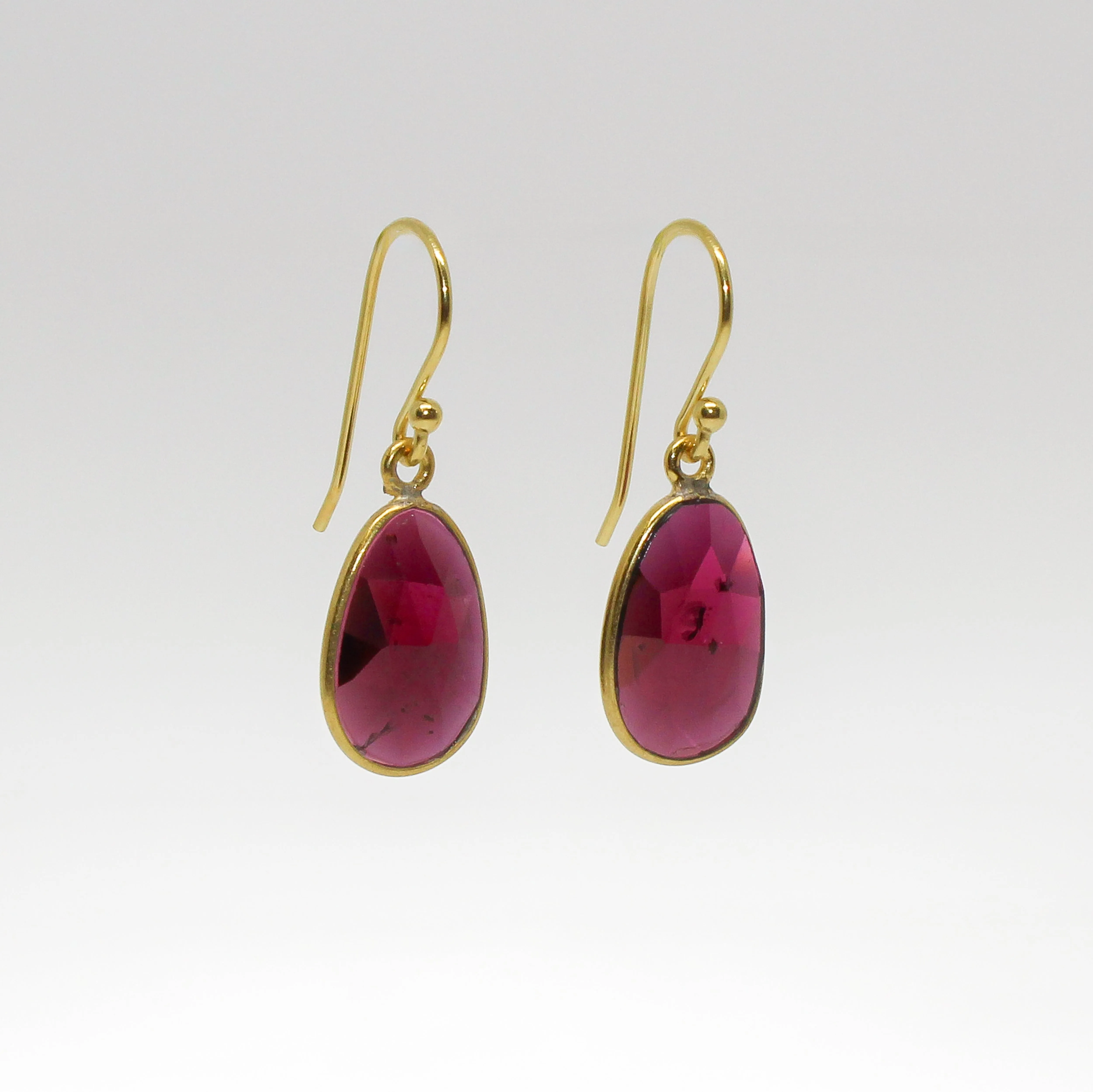 NEW! Bezel Set Rhodalite Garnet Earrings in 18Kt Gold Vermeil with  by Sarah Richardson