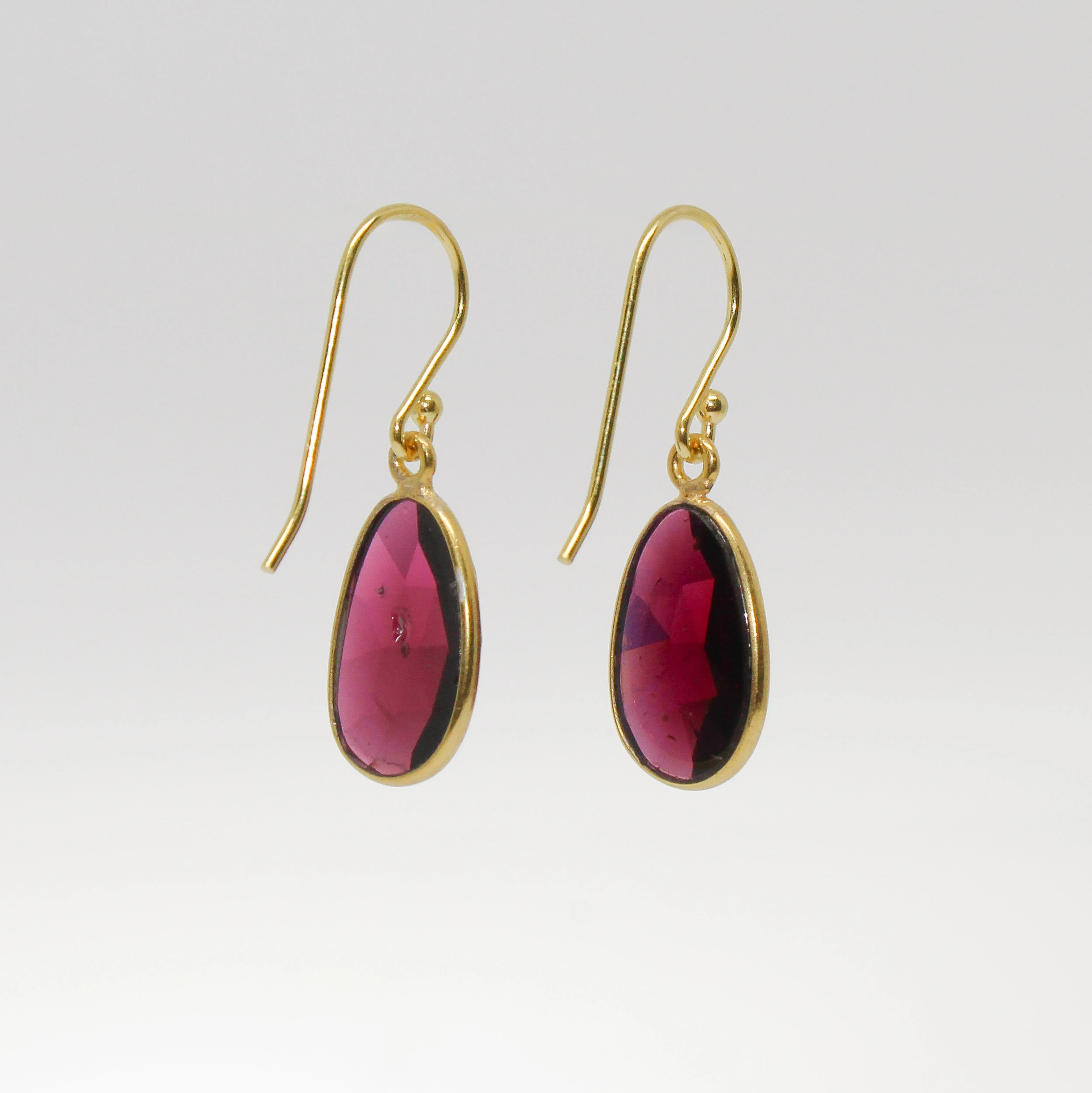 NEW! Bezel Set Rhodalite Garnet Earrings in 18Kt Gold Vermeil with  by Sarah Richardson