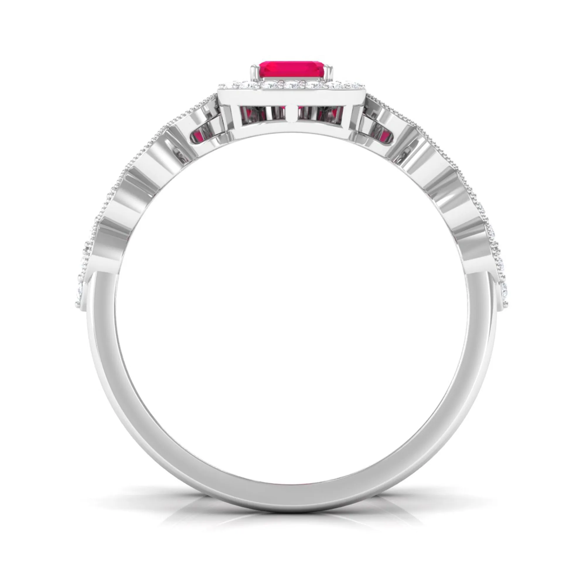 Octagon Cut Ruby and Diamond Designer Ring Set