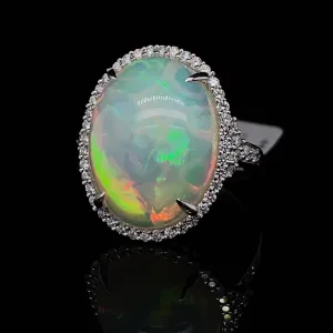 Opal and Diamond Halo Ring