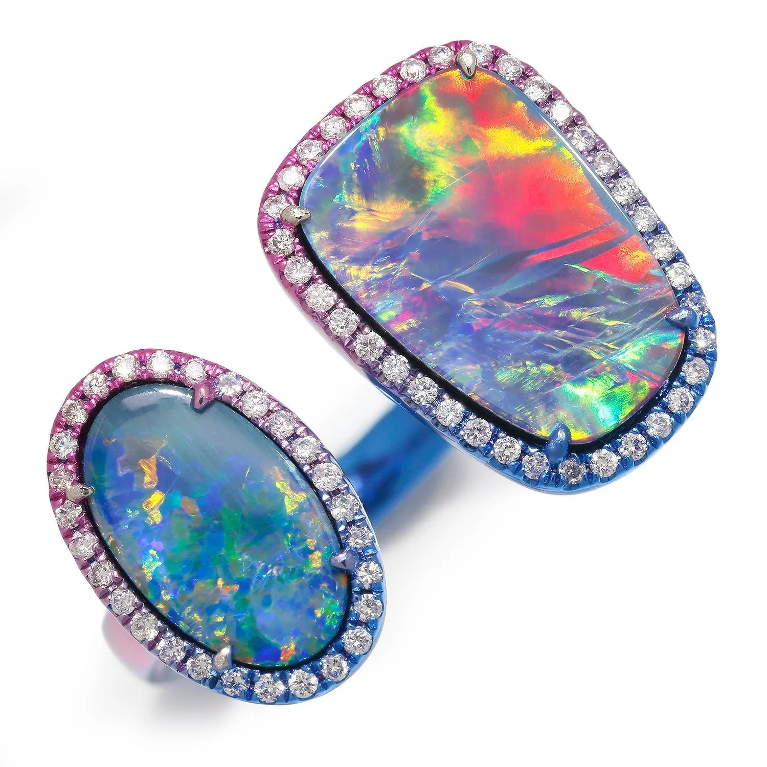 Opal Gap Toi Et Moi Ring with Diamonds 18K with Tinted Rhodium