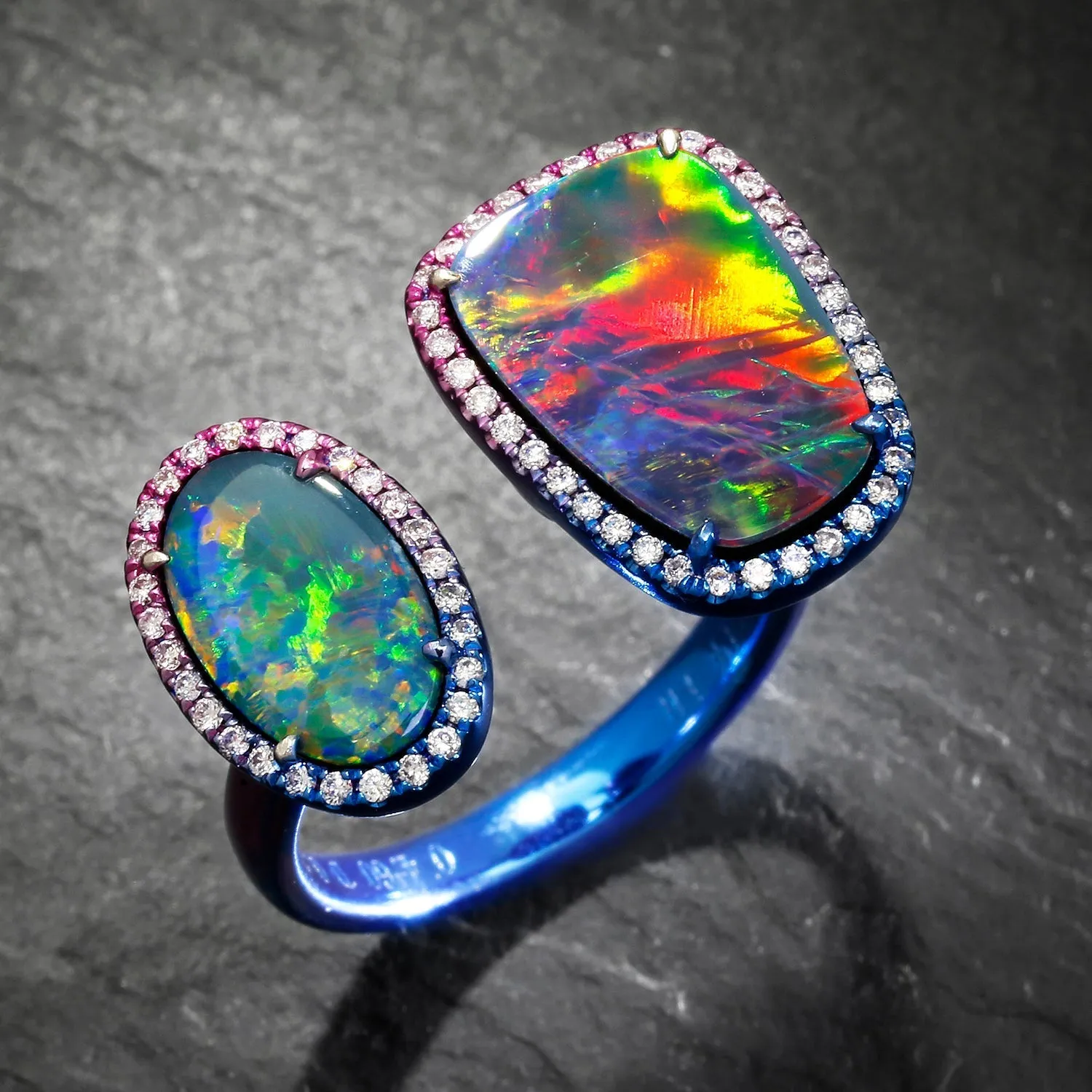 Opal Gap Toi Et Moi Ring with Diamonds 18K with Tinted Rhodium