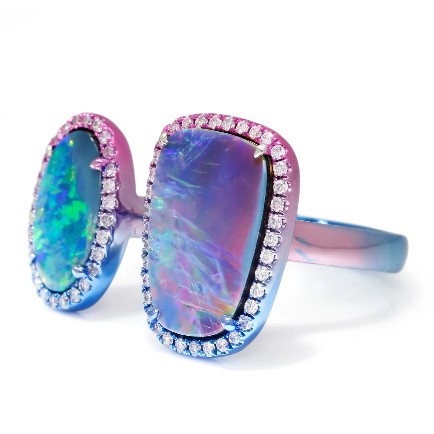 Opal Gap Toi Et Moi Ring with Diamonds 18K with Tinted Rhodium