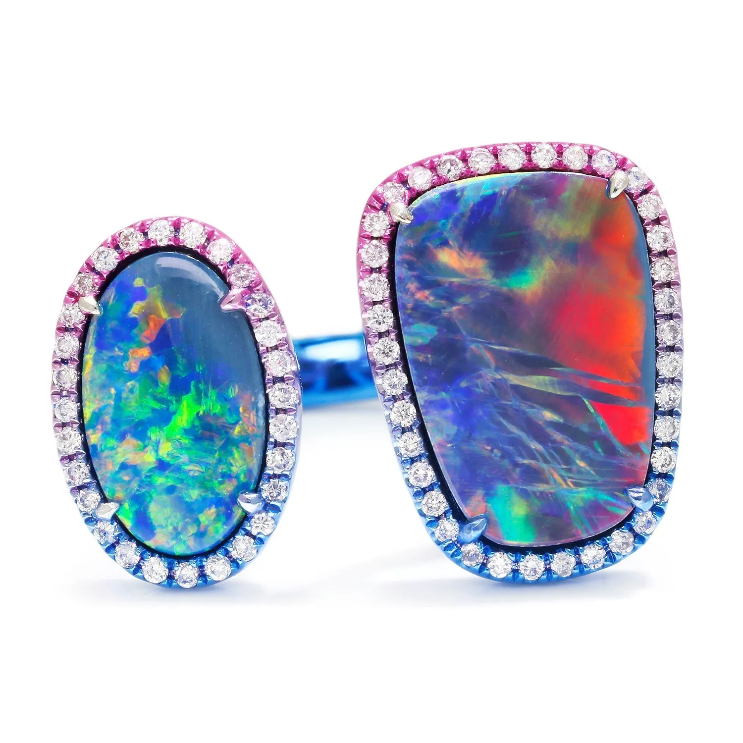 Opal Gap Toi Et Moi Ring with Diamonds 18K with Tinted Rhodium