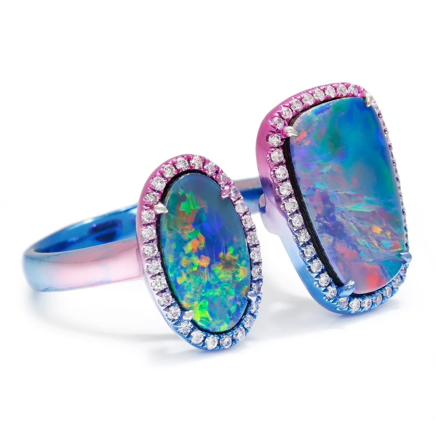 Opal Gap Toi Et Moi Ring with Diamonds 18K with Tinted Rhodium