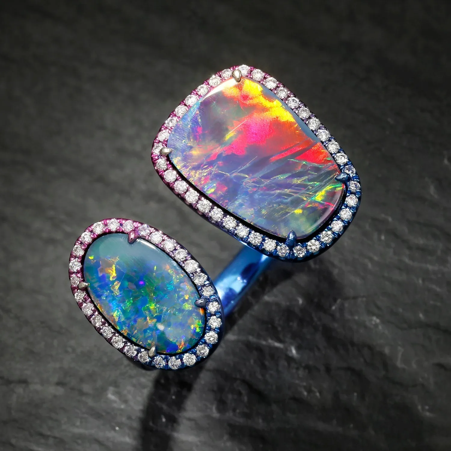 Opal Gap Toi Et Moi Ring with Diamonds 18K with Tinted Rhodium