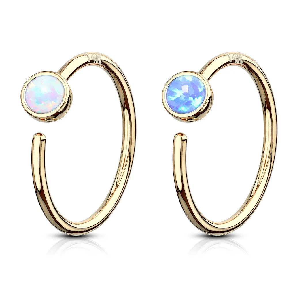 Opal Hoop Nose Ring in 14K Yellow Gold