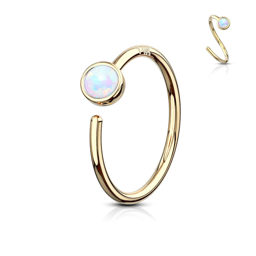 Opal Hoop Nose Ring in 14K Yellow Gold