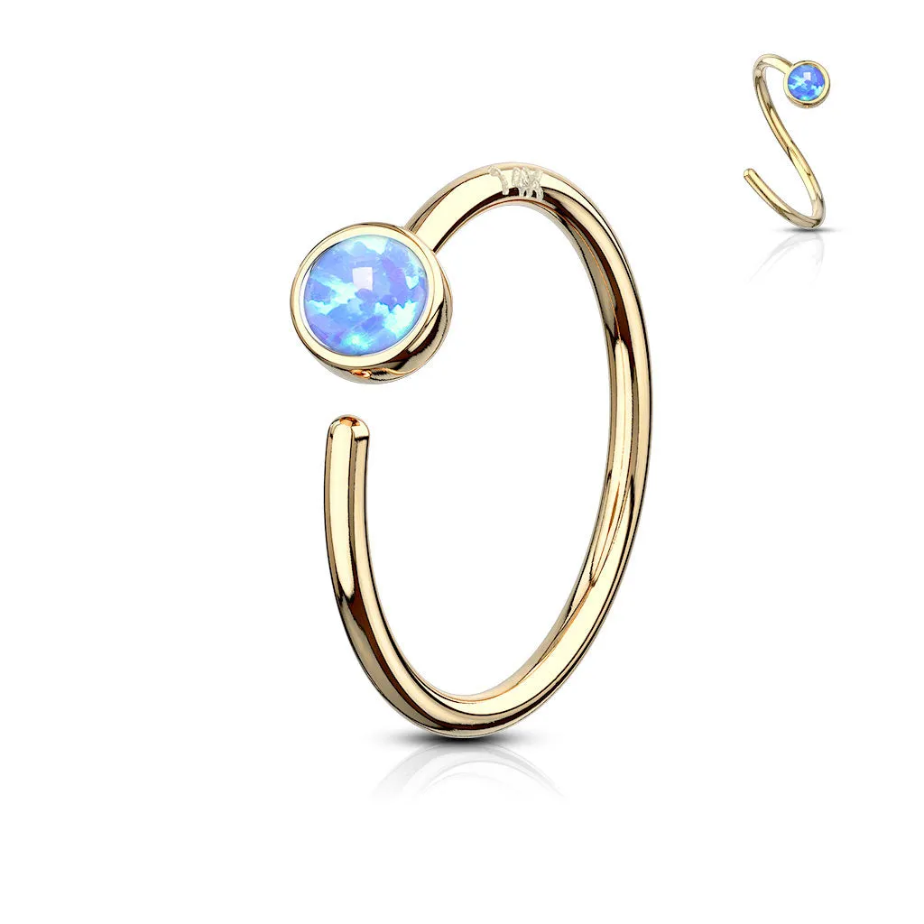 Opal Hoop Nose Ring in 14K Yellow Gold