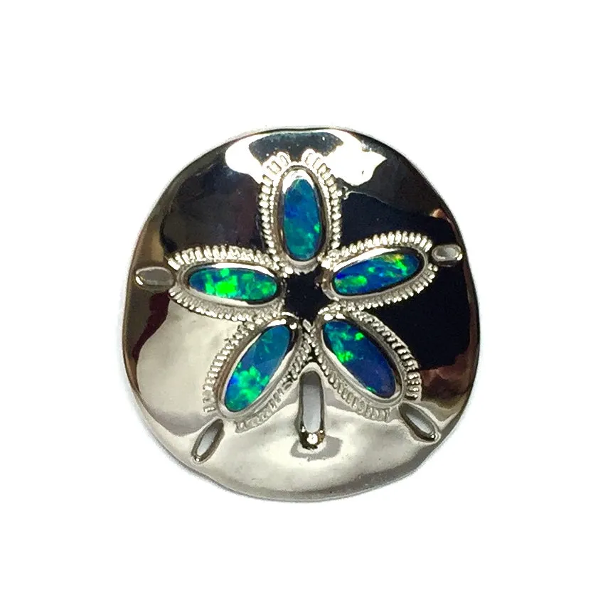 Opal Pendant Inlaid Realistic Sand Dollar Sea Life Design