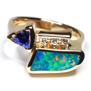 Opal Rings Geometric Inlaid with Tanzanite and .08ctw Round Diamonds