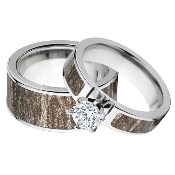 Outdoor Mossy Oak Bottomland Camo Wedding Ring Sets