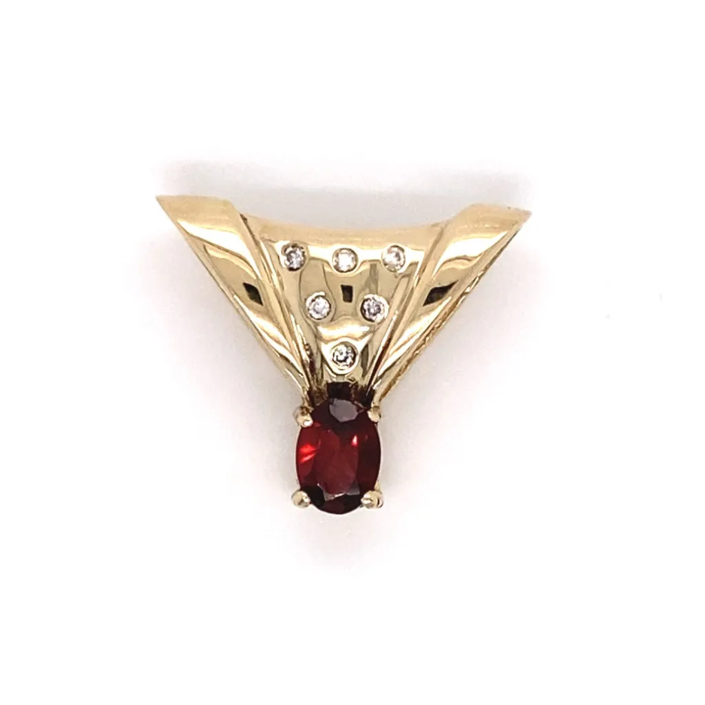 Oval Garnet and Diamond slide 14kt Yellow gold