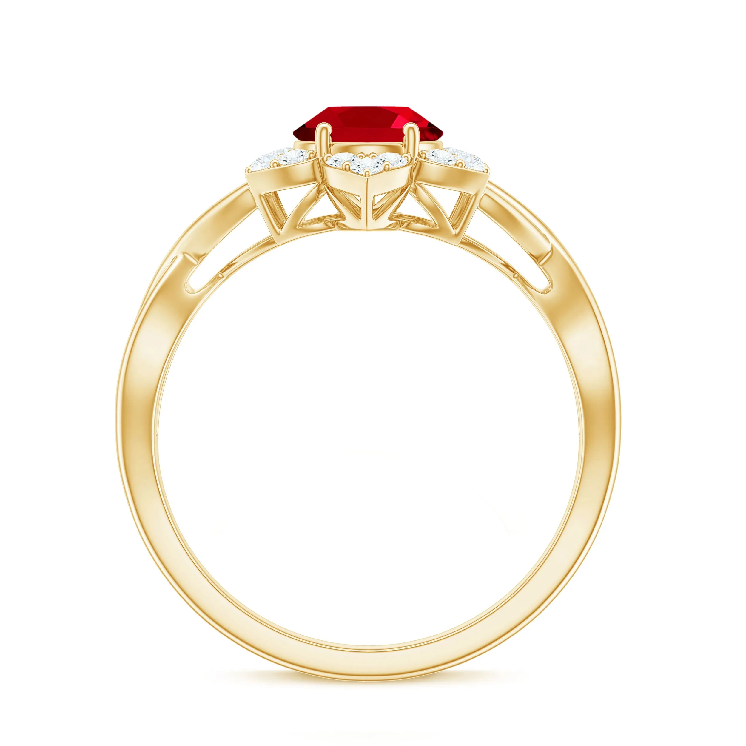 Oval Lab Grown Ruby Floral Ring with Diamond Halo