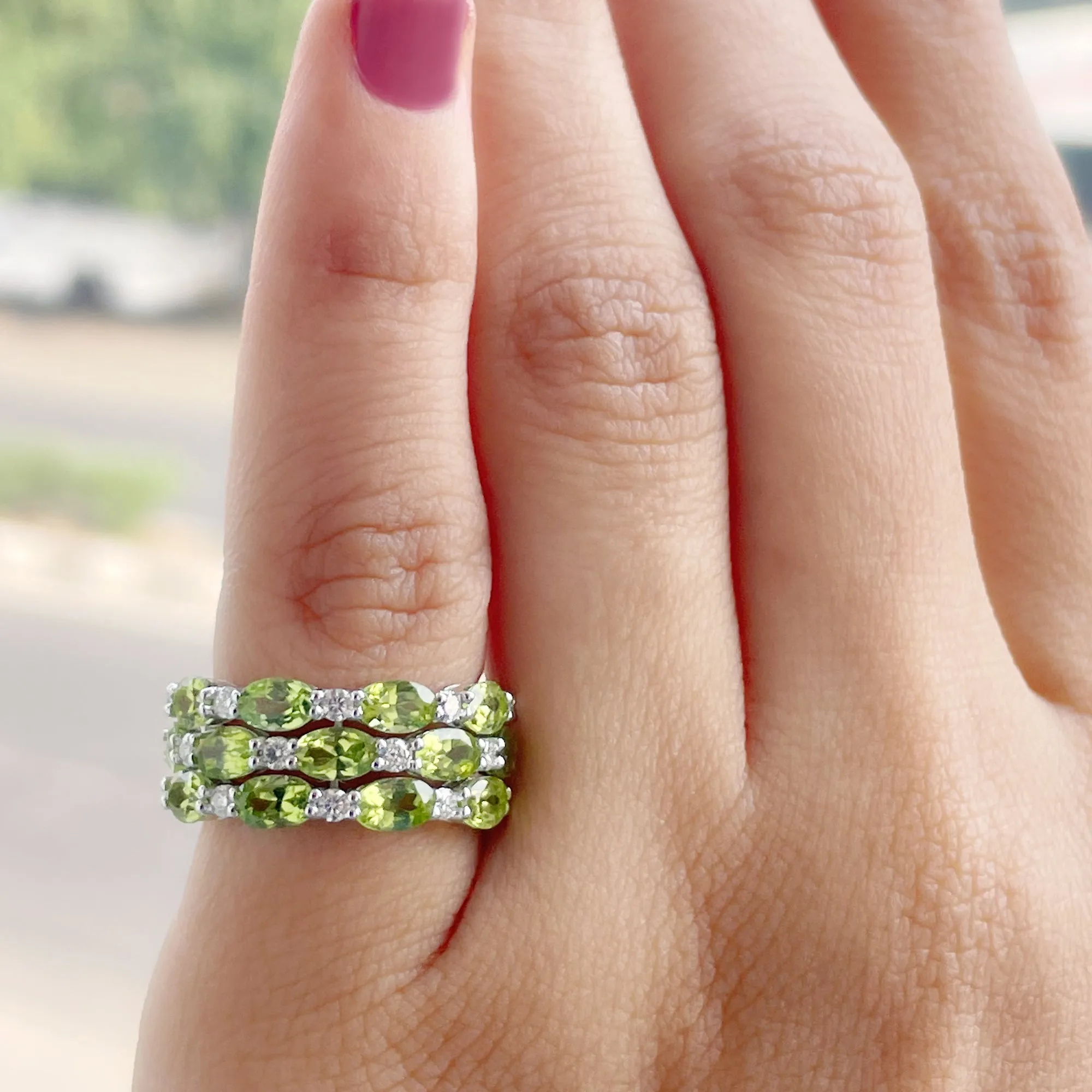 Oval Peridot Statement Ring with Moissanite