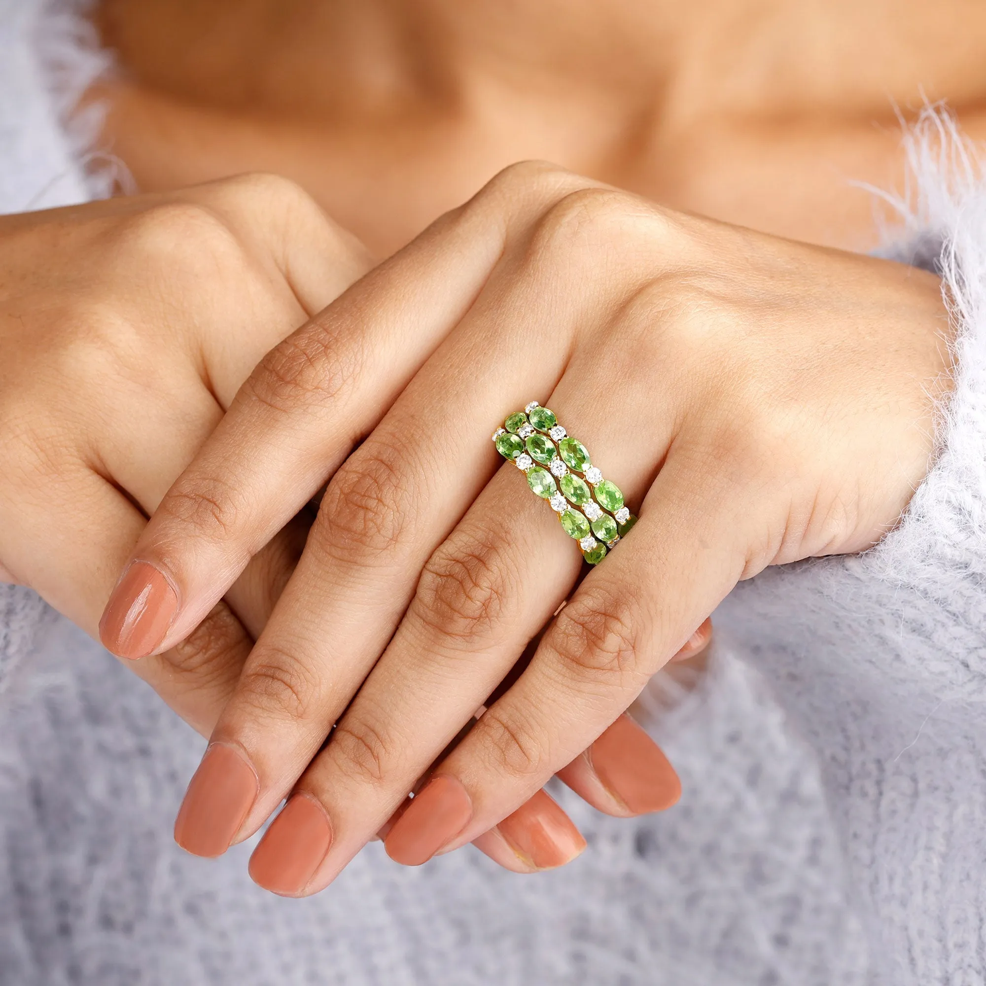 Oval Peridot Statement Ring with Moissanite