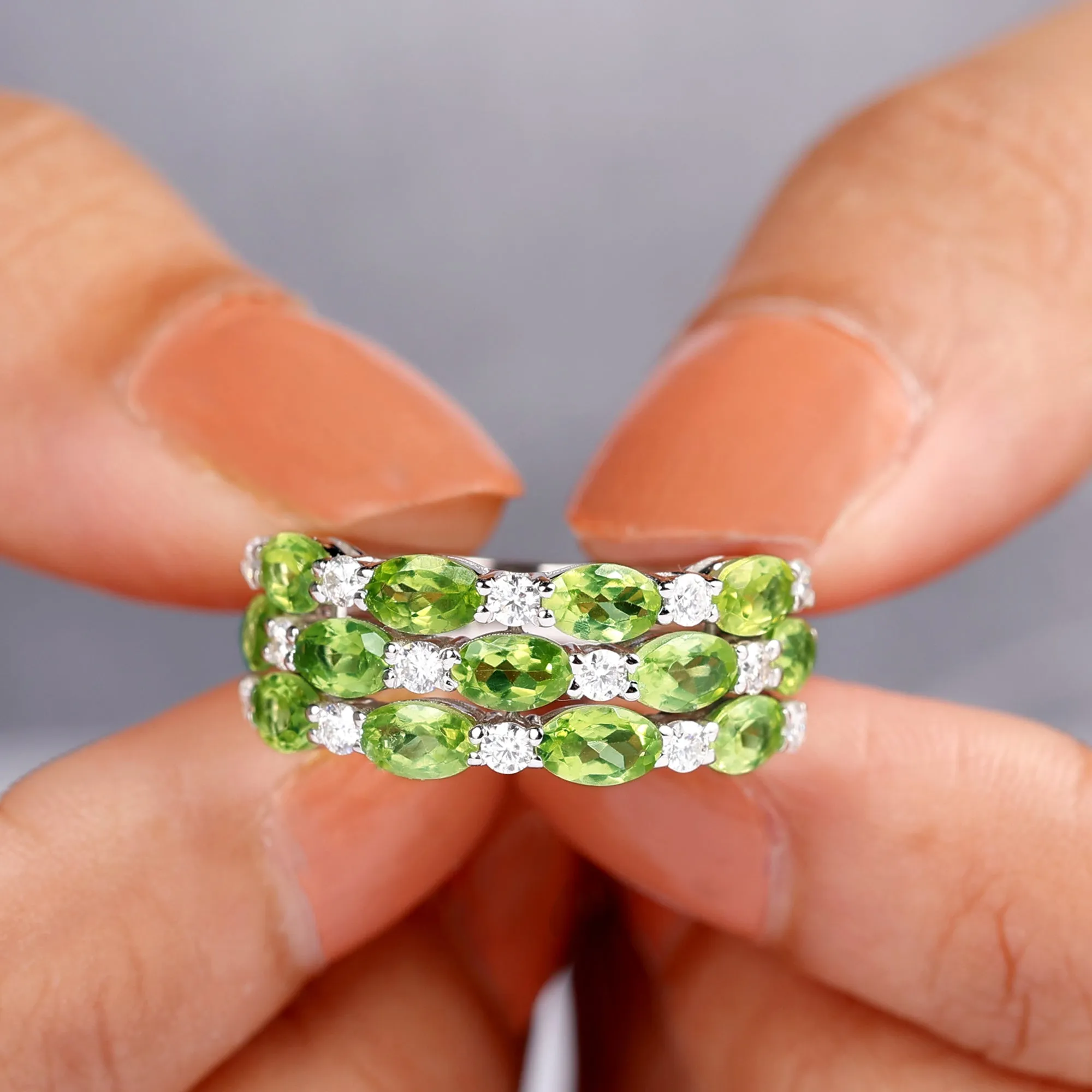 Oval Peridot Statement Ring with Moissanite