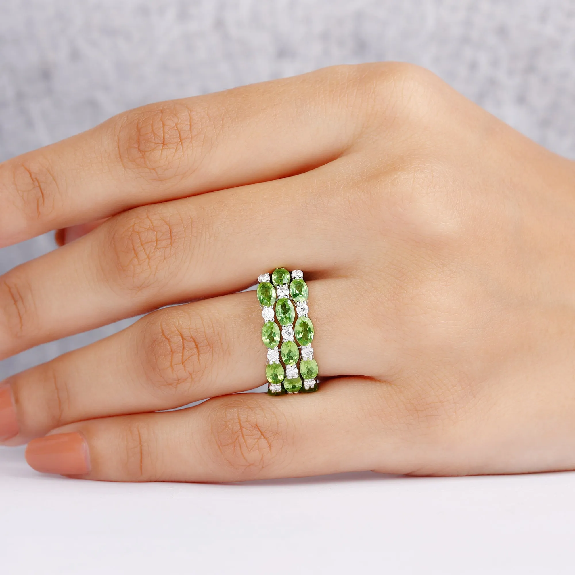 Oval Peridot Statement Ring with Moissanite