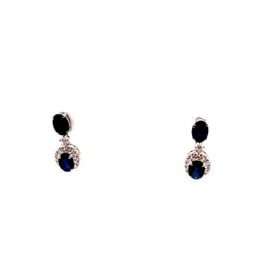 Oval Sapphire Diamond Dangle Earrings