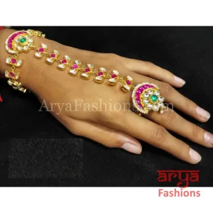 Pacchi Kundan Hathphool, Ruby Pink and Kundan Designer Bridal Hathphool, Pair of 2