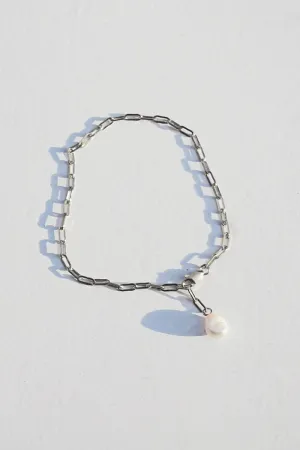 Paperclip Pearl Bracelet - Silver