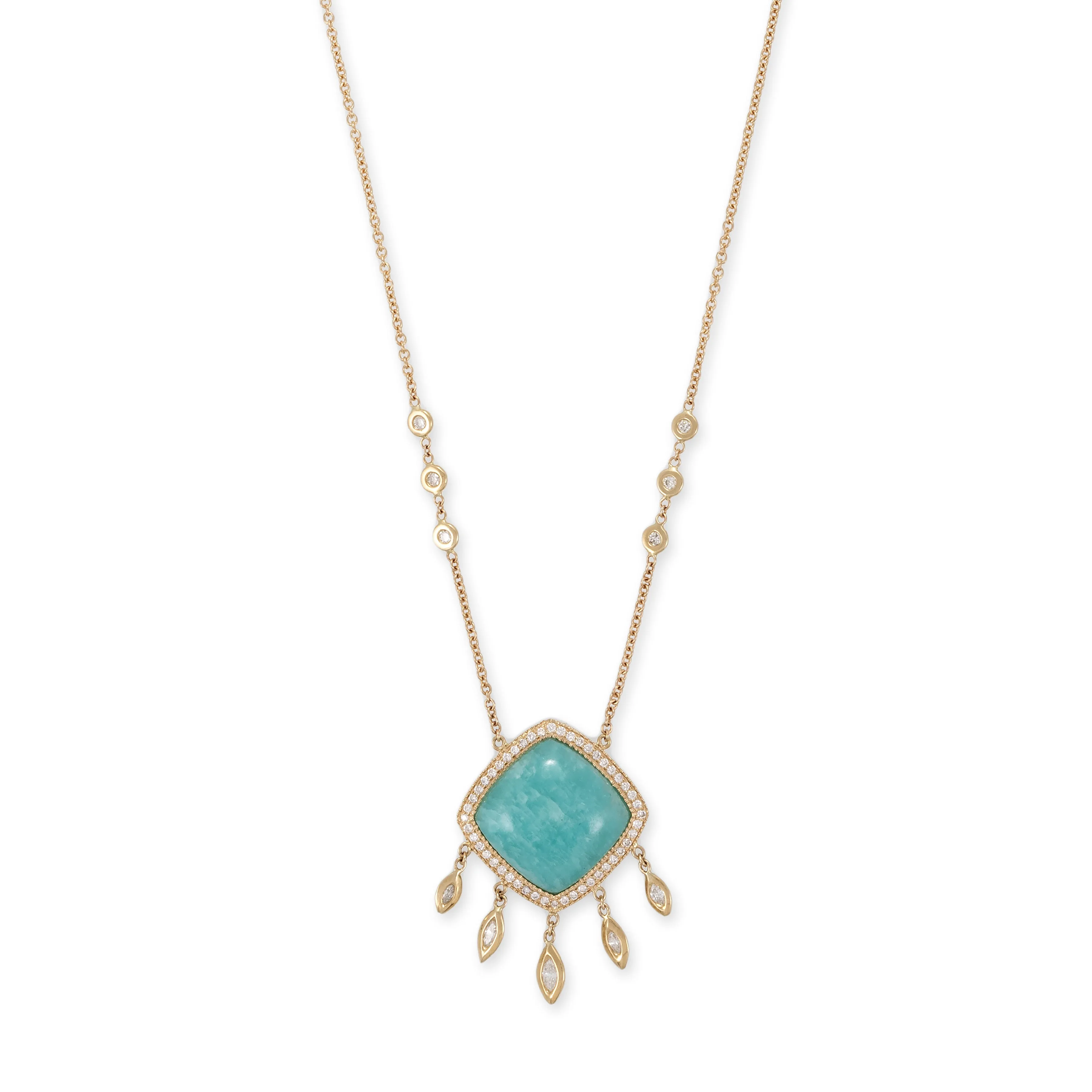 PAVE AMAZONITE TRILLION   5 MARQUISE DIAMOND SHAKER NECKLACE