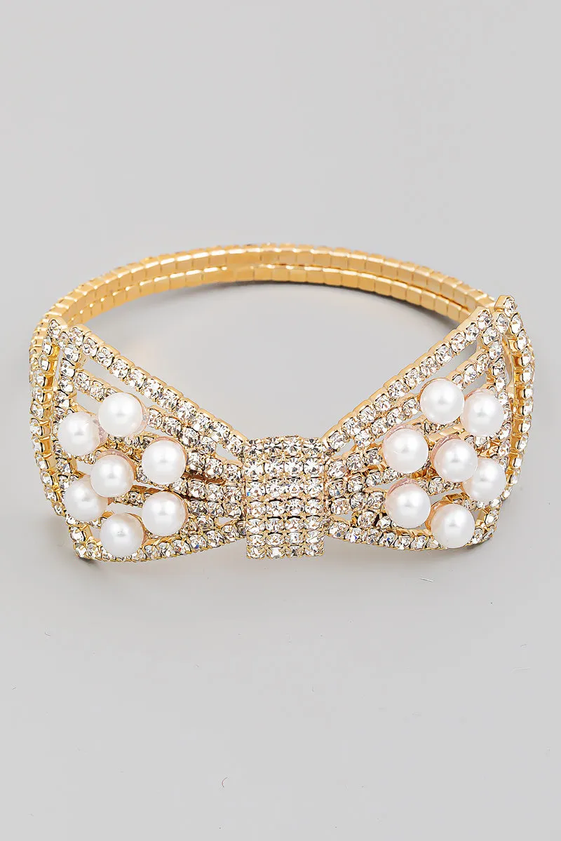 Pave Pearl Rhinestone Bangle Bracelet