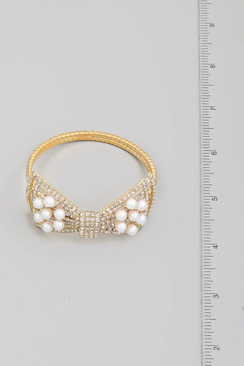 Pave Pearl Rhinestone Bangle Bracelet