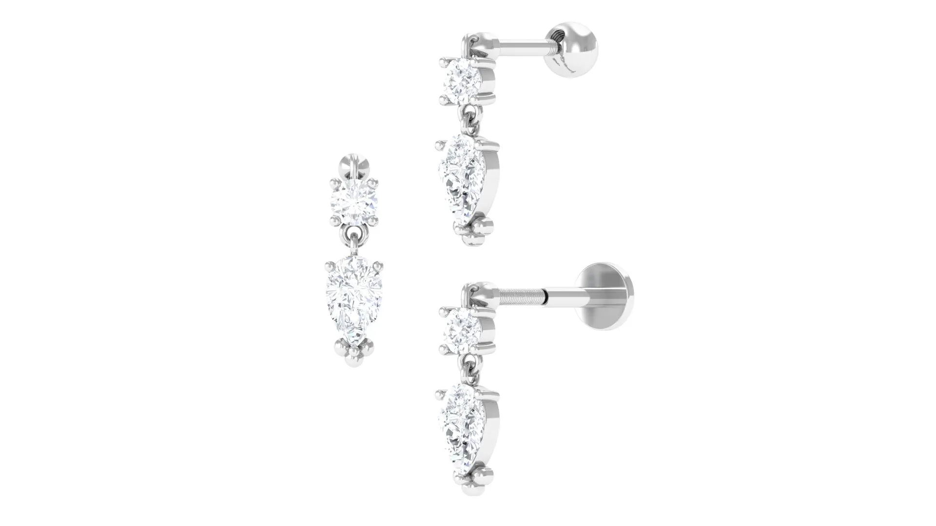 Pear Cut Moissanite Drop Earring for Cartilage Piercing