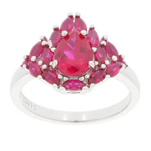 Pear Red Ruby Sterling Silver Ring with Ruby Accent